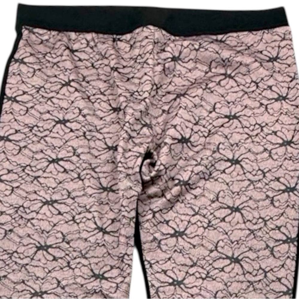 Connection 18 Pink Black Floral Leggings Women L‎ Stretch Athleisure Gym Active